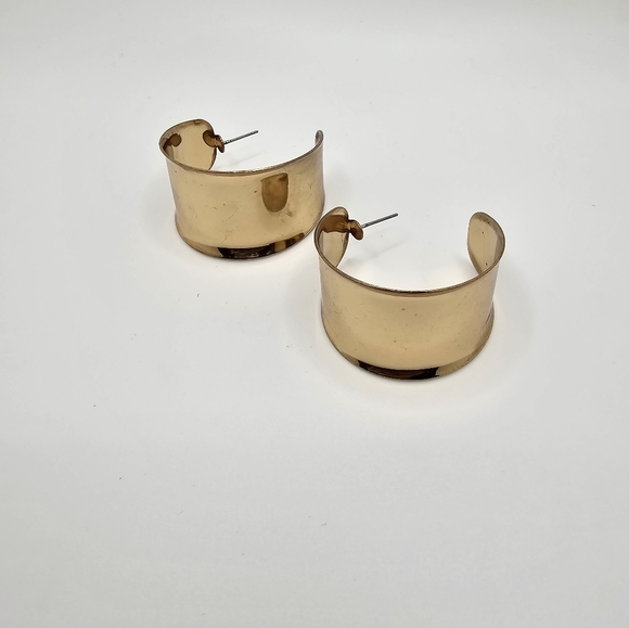 Womens Fashion Gold Tone Wide Hoop Earrings Costume Jewelry - Picture 13 of 15